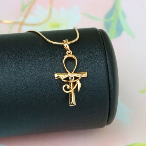 "Rose Gold Ankh Cross Pendant with Eye of Horus Design, XPPT1226 - Picture 11 of 13